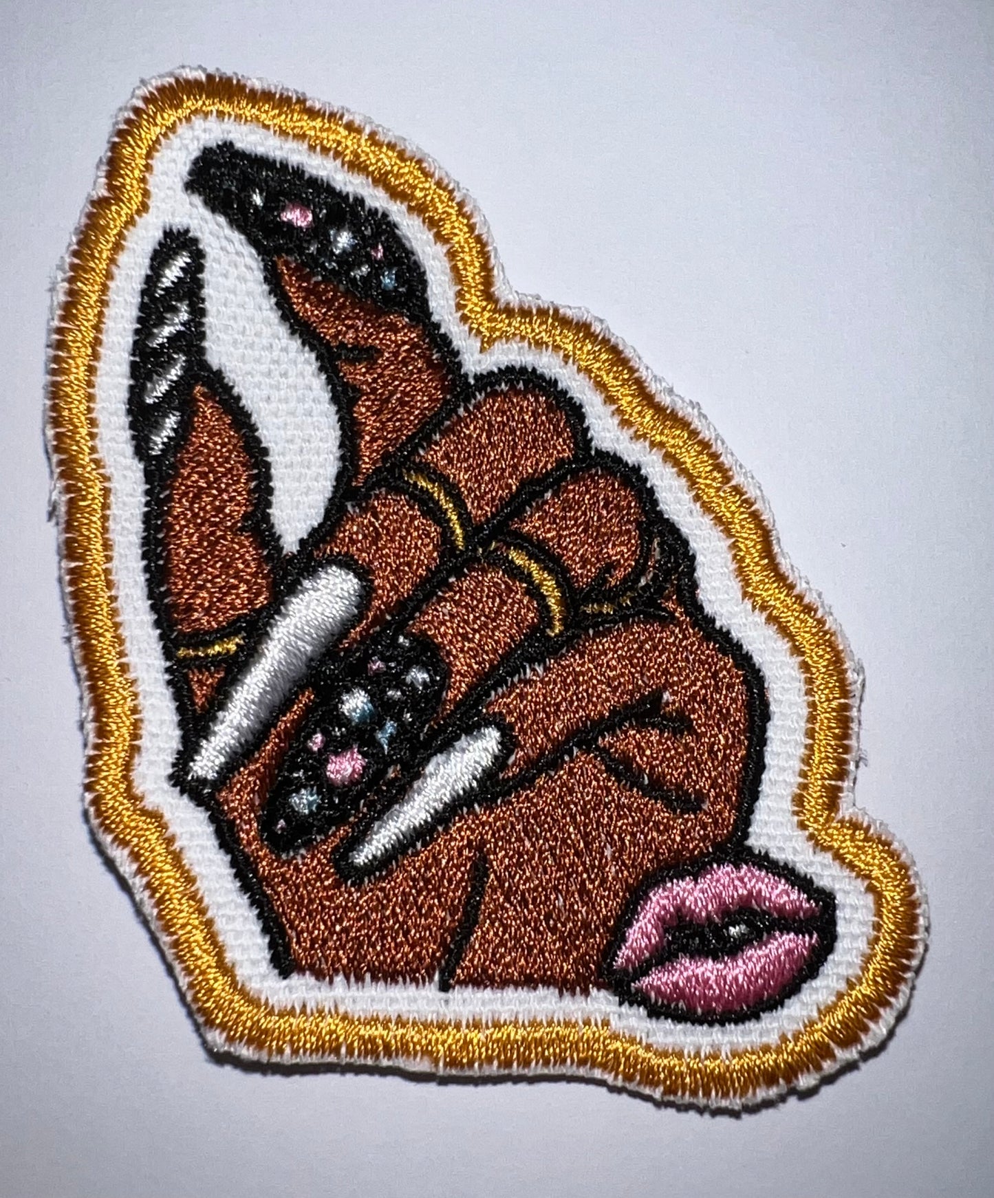 Brown Hand & Lips Embroidered Patch